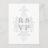 Grijze subtle Damask Wedding RSVP Briefkaart (Voorkant)