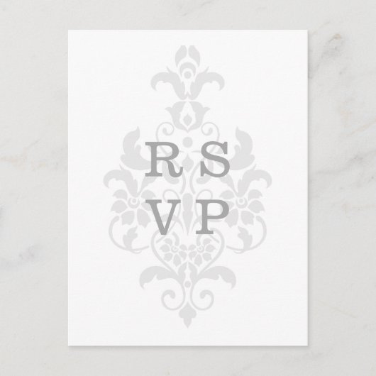 Grijze subtle Damask Wedding RSVP Briefkaart (Voorkant)