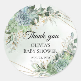 Grijze succulente eucalyptus dank je baby ronde sticker