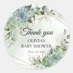 Grijze succulente eucalyptus dank je baby ronde sticker