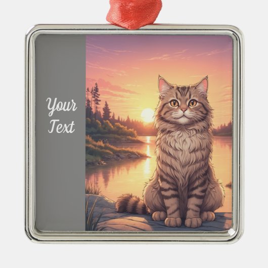 Grijze Tabby Cat door Lake Metalen Ornament (Voorkant)