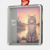 Grijze Tabby Cat door Lake Metalen Ornament (Links)