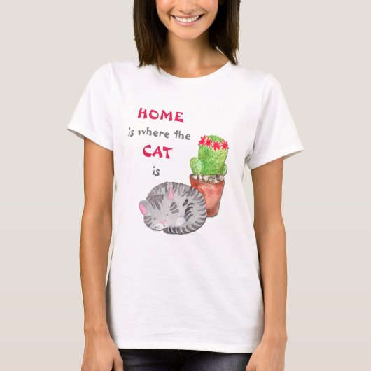 Grijze Tabby Cat Home T-shirt (Voorkant)