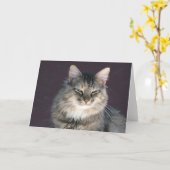 Grijze Tabby Cat Note Kaart (Gele Bloem)