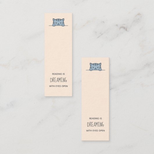 Grijze Tabby Cat Peeking boven Bladwijzer Quote Mini Visitekaartje (Voorkant / Achterkant)