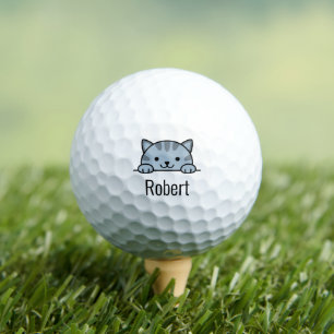 Grijze Tabby Cat Peking boven aangepaste naam Golfballen