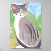 Grijze Tabby Kat | Aquarel Schilderij Poster (Voorkant)