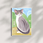 Grijze Tabby Kat | Aquarel Schilderij Poster