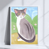 Grijze Tabby Kat | Aquarel Schilderij Poster