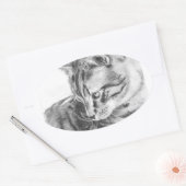 Grijze Tabby kat geschetst in houtskool Ovale Sticker (Envelop)