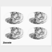 Grijze Tabby kat geschetst in houtskool Ovale Sticker (Vel)