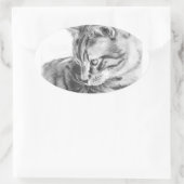 Grijze Tabby kat geschetst in houtskool Ovale Sticker (Tas)