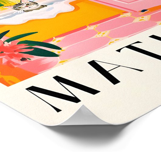 Grijze Tabby kat in een bad, roze badkamer muur Ar Poster (Hoek)