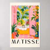 Grijze Tabby kat in een bad, roze badkamer muur Ar Poster (Voorkant)