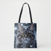 Grijze Tabby Kat in Sneeuw Tote Bag (Voorkant)