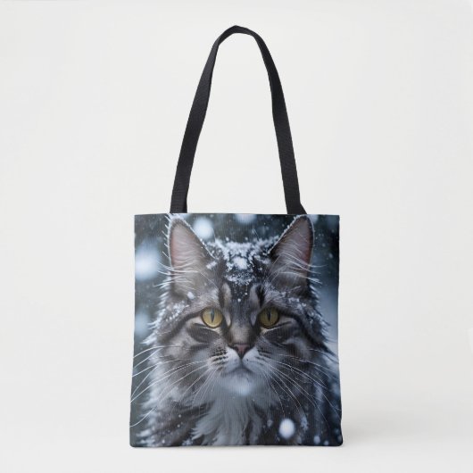 Grijze Tabby Kat in Sneeuw Tote Bag (Voorkant)