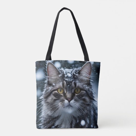 Grijze Tabby Kat in Sneeuw Tote Bag (Achterkant)
