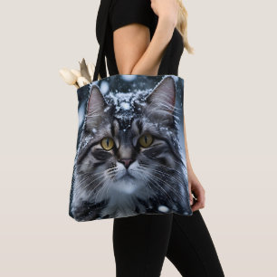 Grijze Tabby Kat in Sneeuw Tote Bag