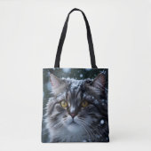 Grijze Tabby Kat in Sneeuwstorm Tote Bag (Voorkant)