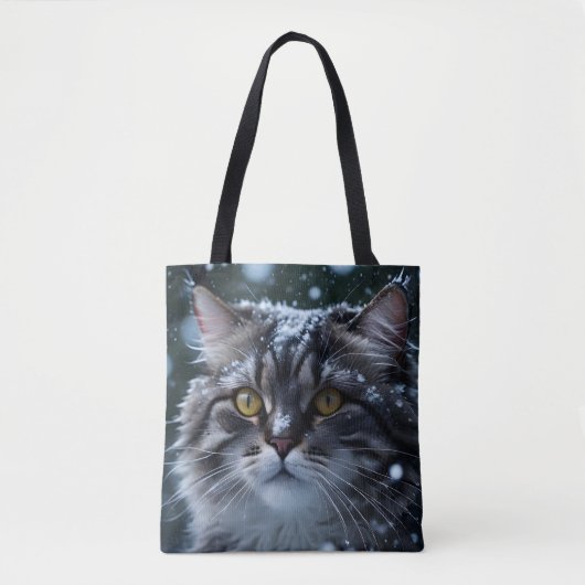 Grijze Tabby Kat in Sneeuwstorm Tote Bag (Voorkant)