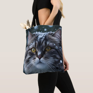 Grijze Tabby Kat in Sneeuwstorm Tote Bag