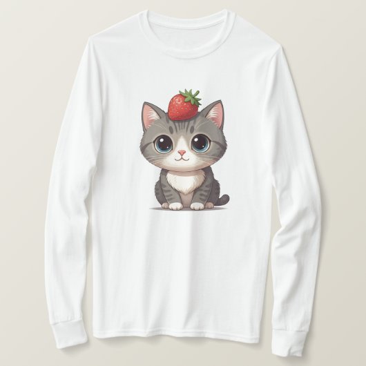 Grijze tabby kat met aardbei t-shirt (Design voorkant)