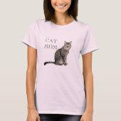 Grijze Tabby Kat Moeder Roze T-Shirt (Voorkant)