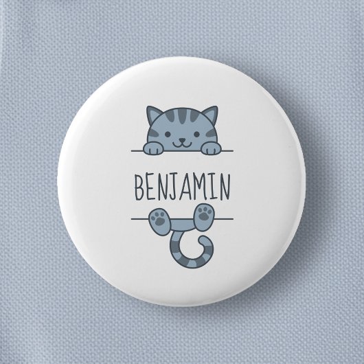 Grijze Tabby Kat Peking achter Aangepaste Naam Ronde Button 5,7 Cm