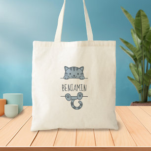 Grijze Tabby Kat Peking achter Aangepaste Naam Tote Bag