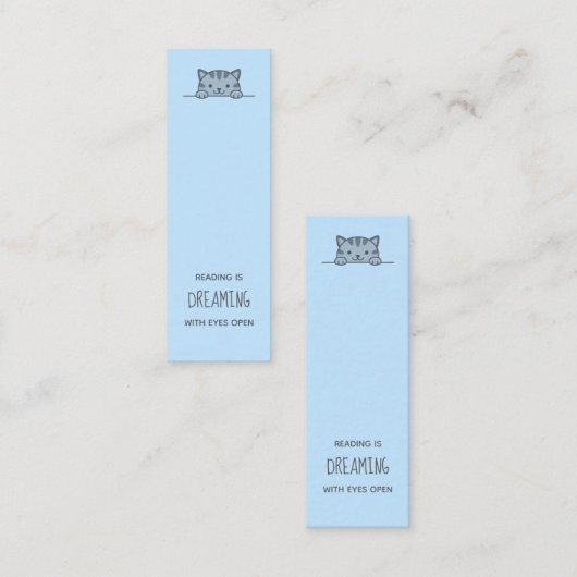 Grijze Tabby Kat Peking boven Bladwijzer Blauw Mini Visitekaartje (Voorkant / Achterkant)