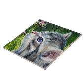 Grijze Tabby Kitten en Waterverf in de derde pijle Tegeltje (Zijkant)