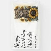 Grijze Tabby Kitten Kat Zonnebloemen Gefeliciteerd Spandoek (Verticaal)