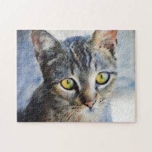 Grijze Tabby Kittenspoens Gezicht Kat Puzzel