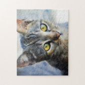 Grijze Tabby Kittenspoens Gezicht Kat Puzzel (Verticaal)