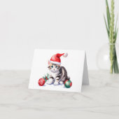 Grijze Tabby Santa Kitten BLANK Feestdagen Kaart (Voorkant)