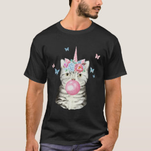 Grijze Tabby Tijgerkat Met Bubble Gum Eenhoorn Bli T-shirt