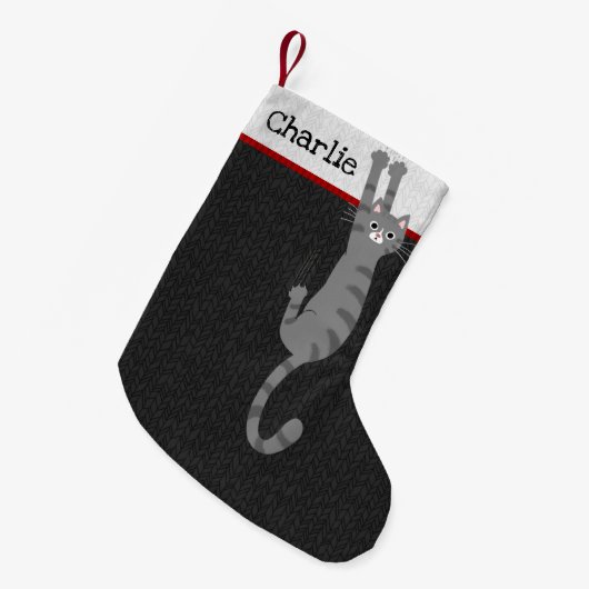 Grijze tabletkat ingeschakeld | Funny Cat Holiday Kleine Kerstsok (Voorkant (Hangend))