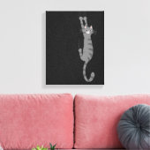 Grijze tabletkat ingeschakeld | Funny Grey Striped Canvas Afdruk (Insitu (Woonkamer))