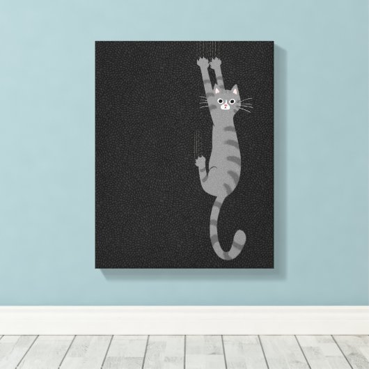 Grijze tabletkat ingeschakeld | Funny Grey Striped Canvas Afdruk (Insitu (Houten vloer))