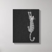 Grijze tabletkat ingeschakeld | Funny Grey Striped Canvas Afdruk (Voorkant)