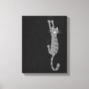 Grijze tabletkat ingeschakeld   Funny Grey Striped Canvas Afdruk