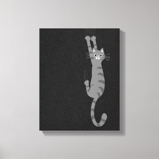 Grijze tabletkat ingeschakeld | Funny Grey Striped Canvas Afdruk (Voorkant)