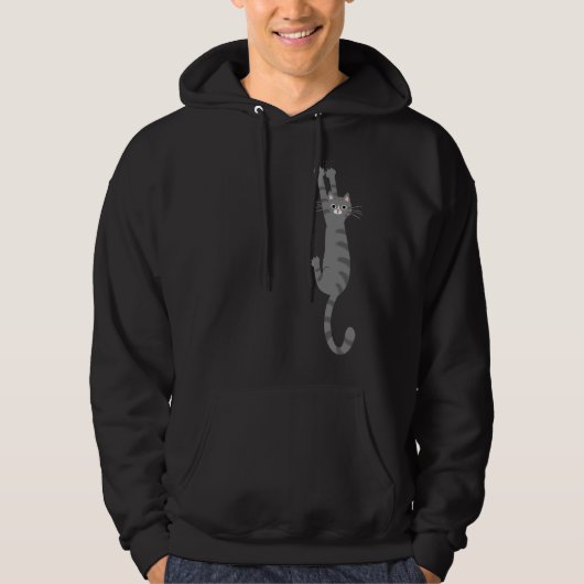 Grijze tabletkat ingeschakeld | Funny Grey Striped Hoodie (Voorkant)