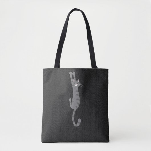 Grijze tabletkat ingeschakeld | Funny Grey Striped Tote Bag (Voorkant)
