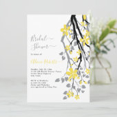 Grijze tak met gele bloemen vrijgezellenfeest kaart (Staand voorkant)
