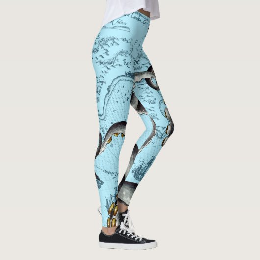Grijze tentakels op blauwe  kaart leggings (Rechts)