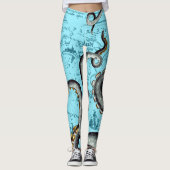 Grijze tentakels op blauwe  kaart leggings (Voorkant)