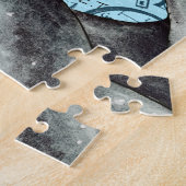 Grijze tentakels op blauwe  kaart legpuzzel (Zijkant)