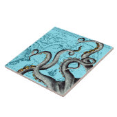 Grijze tentakels op blauwe  kaart tegeltje (Zijkant)