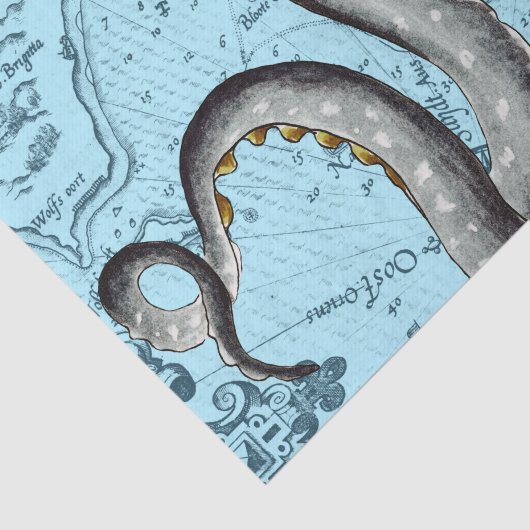 Grijze tentakels op blauwe  kaart tissuepapier (Detail)